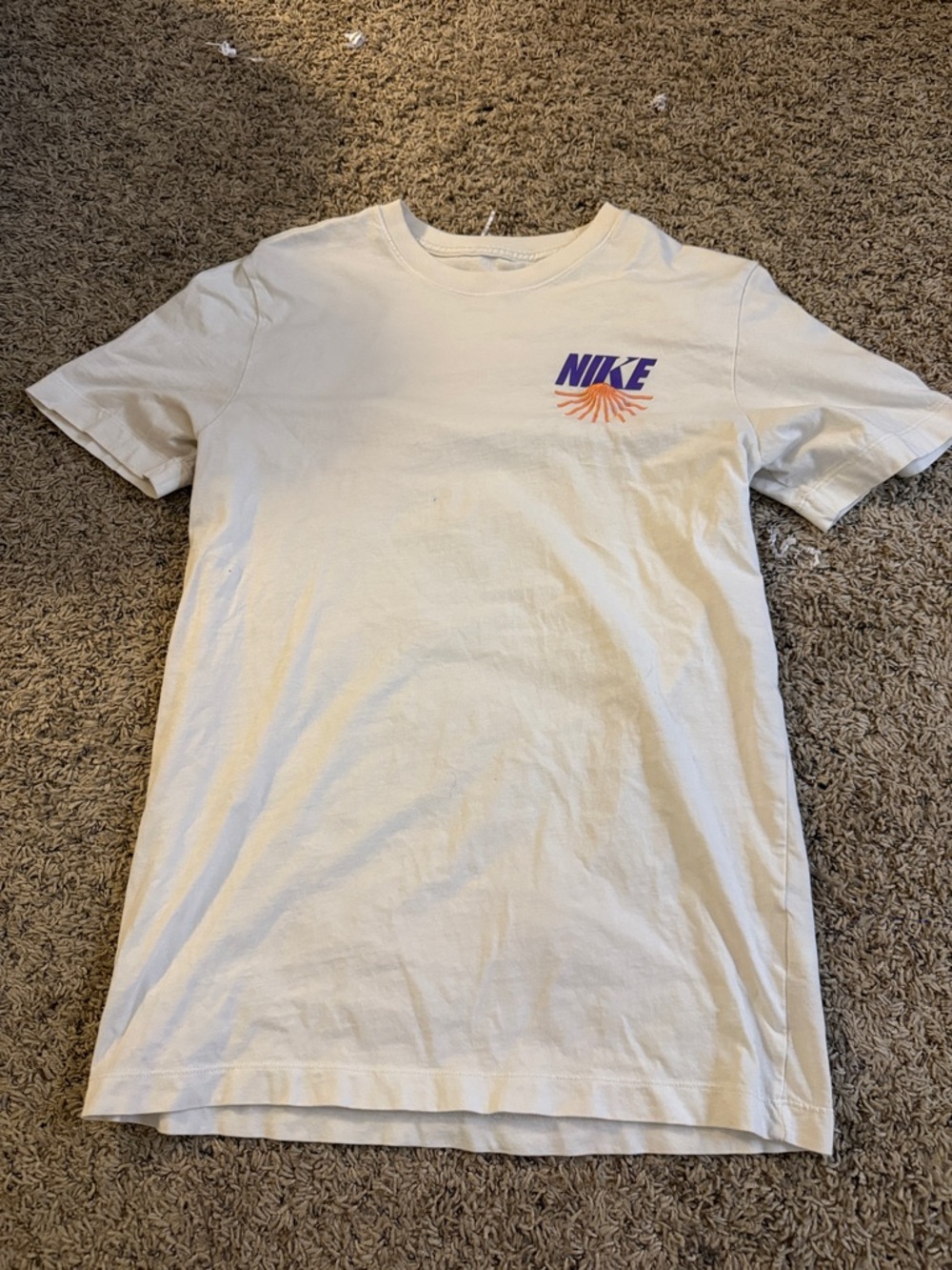 Nike White Short Sleeve Tee with Purple and Orange Logo